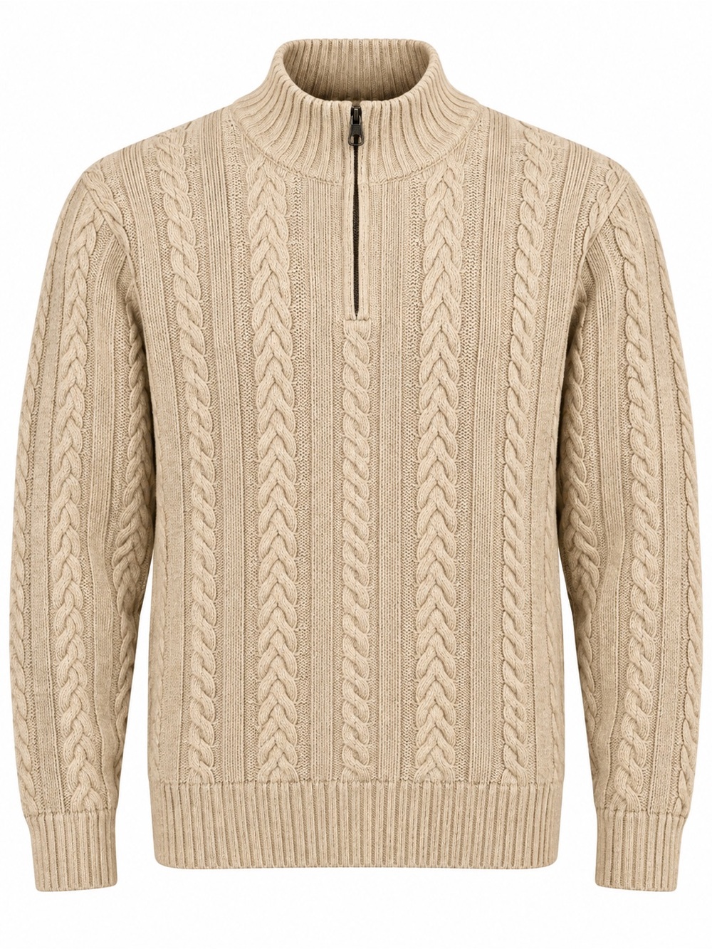 J.Crew Rugged Merino Cable Knit Quarter Zip Sweater Beige Large Fisherman Core